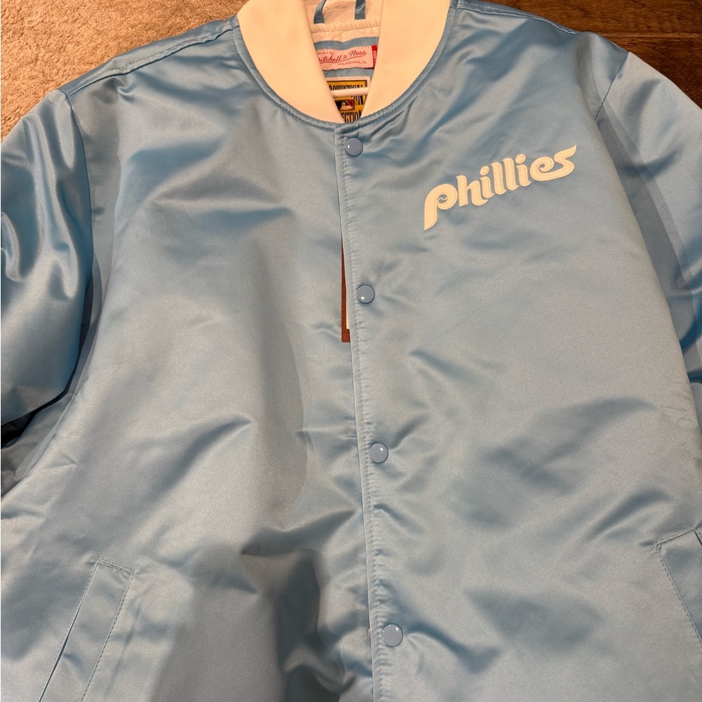Mitchell & Ness Phillies Sky Blue Bomber Jacket